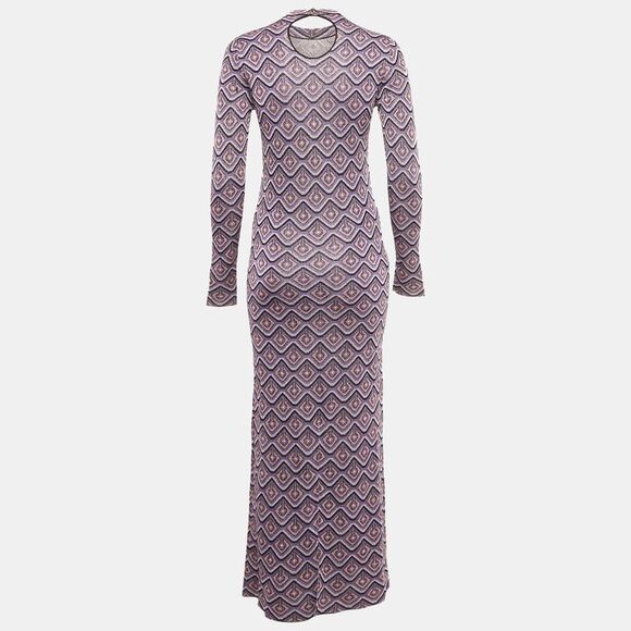 Paco Rabanne Purple Lurex Jacquard Knit Long Dress S - Picture 2 of 7